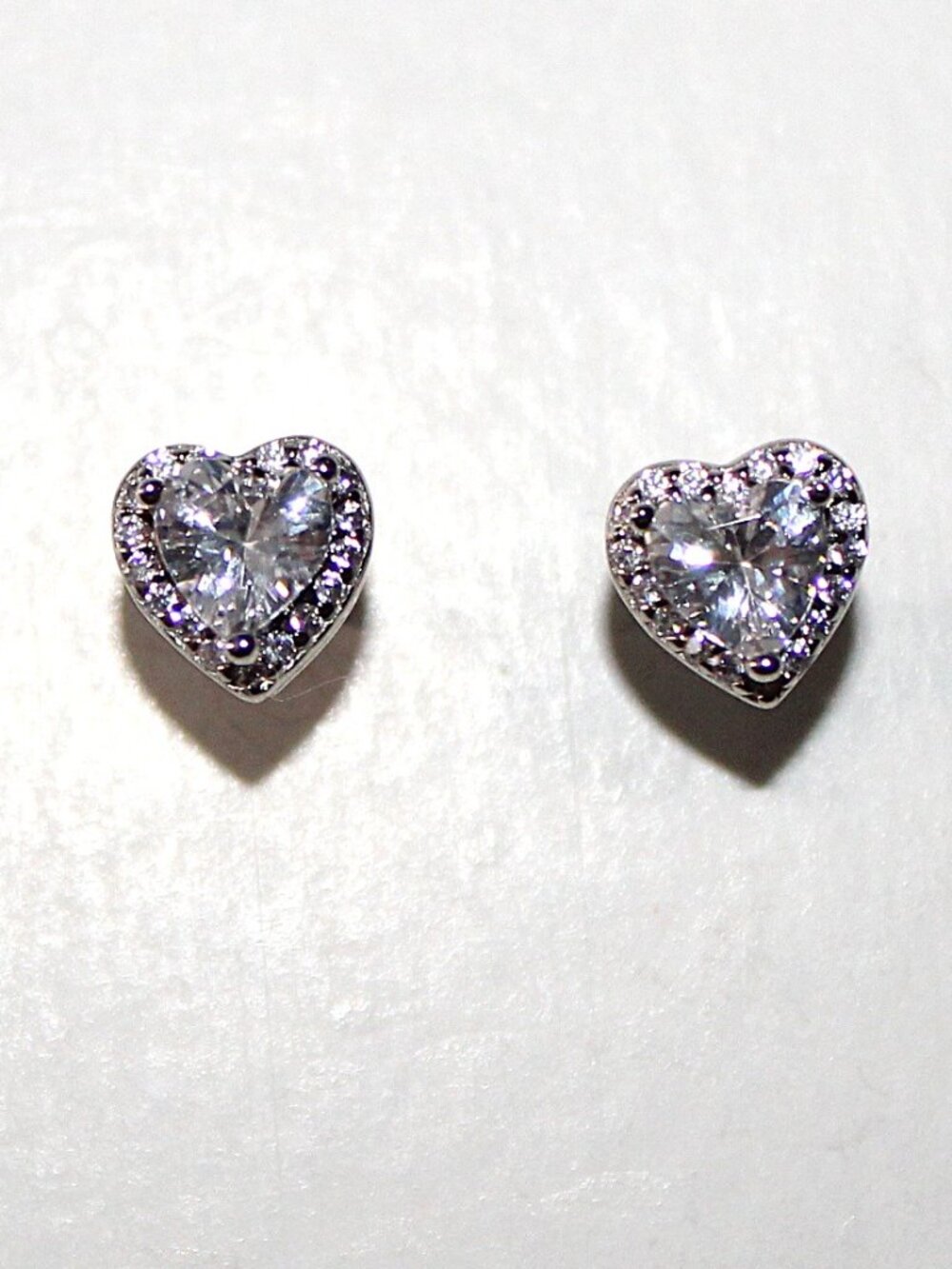 Sterling Silver Cubic Zirconia Heart Stud Earrings